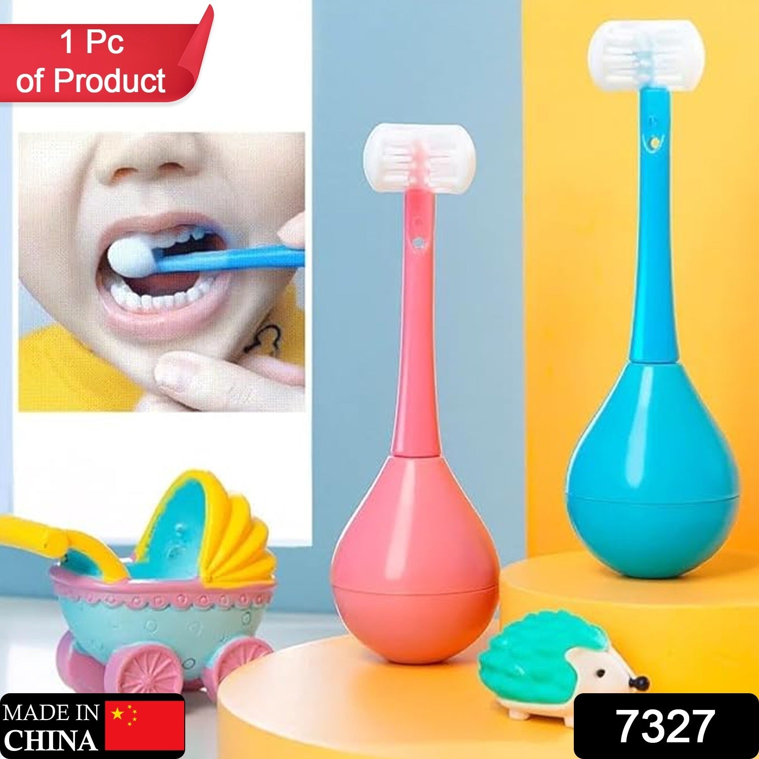 Soft bristle 3-sided training toothbrush with silicone head for children. Soft bristle 3-sided training toothbrush with silicone head for children.